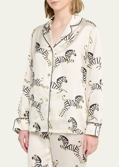 19 momme White Zebra Long Pyjama Set — Women's