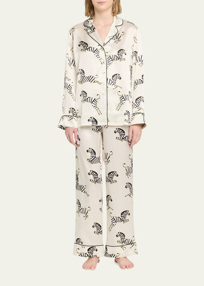 19 momme White Zebra Long Pyjama Set — Women's